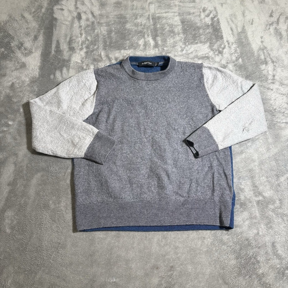 Kids Bugatchi 100% Wool Sweater Size Medium Gray Blue Pullover Made In Italy